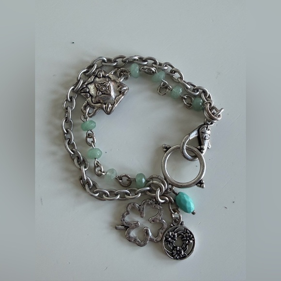 Lucky Brand Silver Four Leaf Clover & Turquoise Beaded Charm Bracelet - Picture 4 of 7
